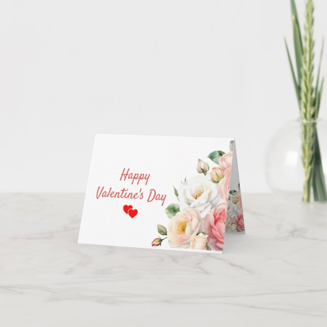 Cartão dobrado de Dia dos Namorados com flores em  (Frente)