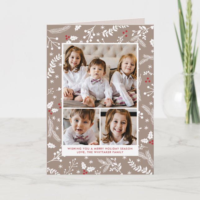 Cartão dobrado de Natal Ecru Berries (Frente)