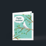 Cartão dobrado do feriado do Natal pomba alegre<br><div class="desc">Uma pomba bonito, retro-inspirada, branca senta-se em um ramo e espalha-se feliz o elogio do feriado com um chilro. Personalize este cartão com sua própria mensagem do elogio, cor do fundo (a mudança do verde tiffany a uma cor da sua utilização da escolha "a personaliza" opções), e o texto conhecido...</div>