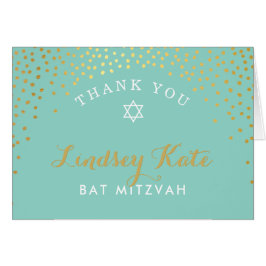 Cartão DOBRADO OBRIGADO, Bat mitzvah gold confetti MINT