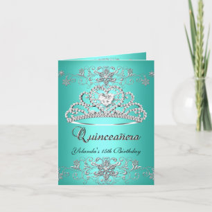 Cartão Dobrado Quinceanera Tiaro de Brilho Azul Tu