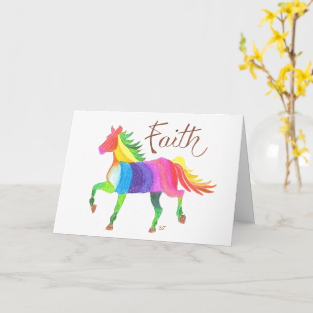 Cartão Dobrado Rainbow Faith Horse Por Sherry Jarv (Flor Amarela)