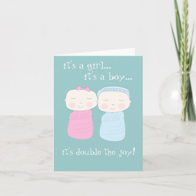 Cartão Dobre a Alegria! Twin Girl & Boy Notecard (Frente)