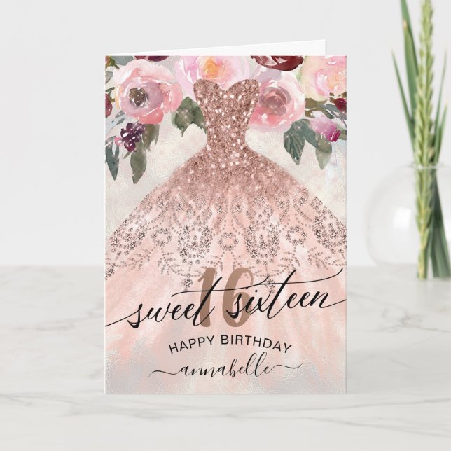 Cartão Doce 16 Aniversário Rosa Dourado (Frente)