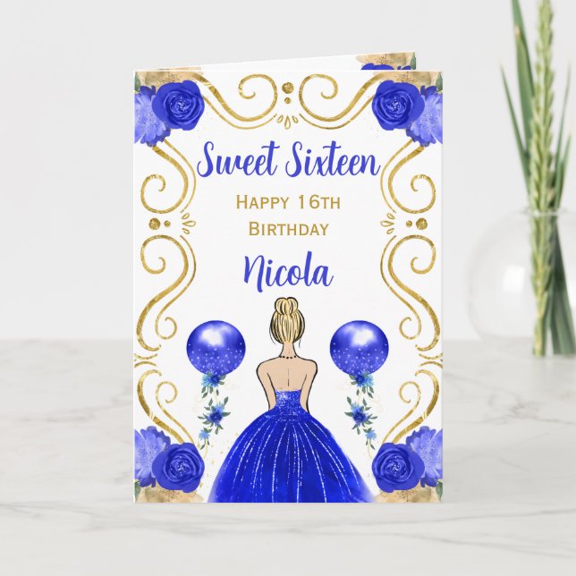 Cartão Doce 16 Loira Princesa Azul Parabéns (Frente)