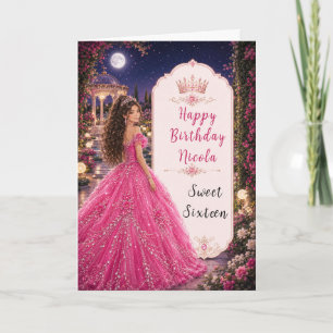 Cartão Doce 16 Princesa Jardim Rosa ao Luar