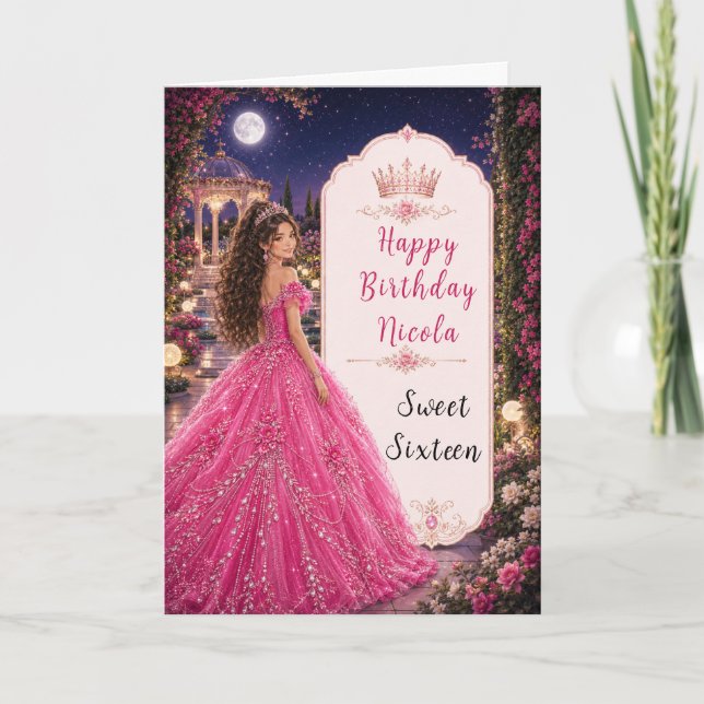 Cartão Doce 16 Princesa Jardim Rosa ao Luar (Frente)