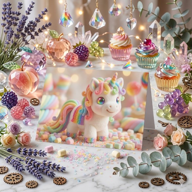 Cartão Doce Aniversário de Unicórnio de Marshmallow  (Criador carregado)
