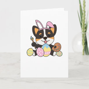 Cartão Doce Corgi na Páscoa Com Ovos da Páscoa Como Um