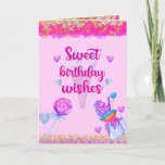Cartão Doce Desejo de Aniversário<br><div class="desc">Corações roxos e lindos,  lindos e cor-de-rosa,  e doces sobremesas,  cartões de aniversário</div>