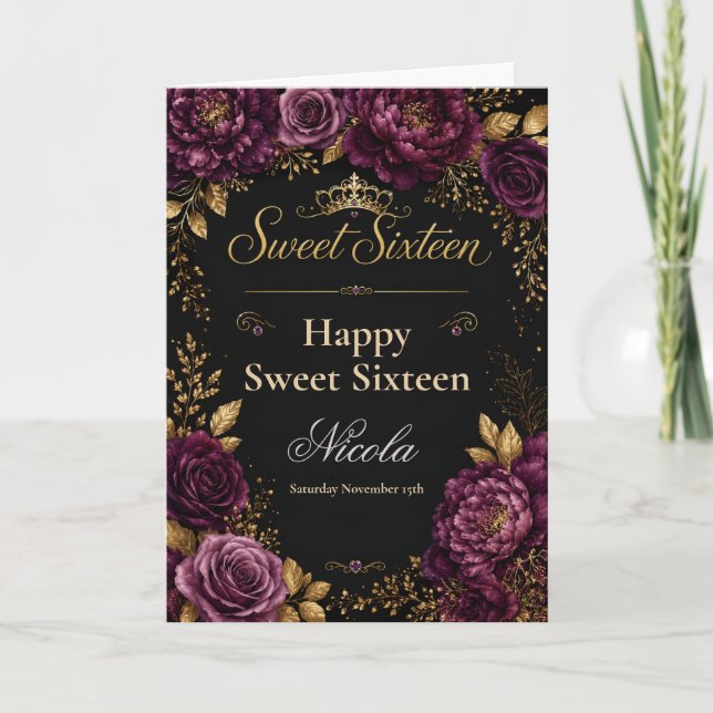 Cartão Doce Dezesseis Roxo e Dourado (Frente)