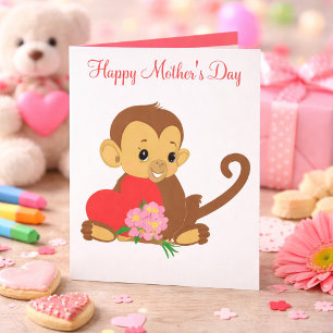 Cartão Doce Dia das Mães do Bebê Macaco