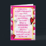 Cartão Doce e Adorável Poema Mãe Sentimental Aniversário<br><div class="desc">Belo cartão de aniversário para uma mãe com um doce e adorável cheio de amor e sentimento. Poem cortesia e direitos autorais de Sue Lawson. O cartão tem doces cor-de-rosa e corações vermelhos.  Mande este cartão para sua mãe no aniversário para mostrar seu amor.  Obrigado por ver minhas designs.</div>