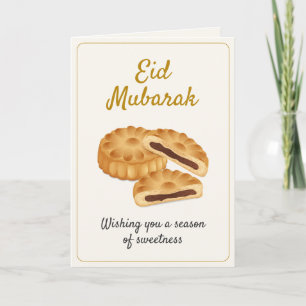 Cartão Doce Maamoul Pastry & Tâmaras Eid Mubarak Feliz