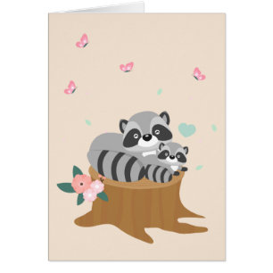 Cartão Doce mãe e Dia de as mães do bebê Raccoons