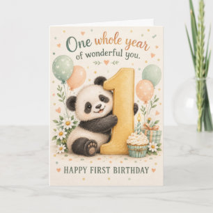 Cartão Doce Panda Um Ano Maravilhoso Primeiro Aniversário