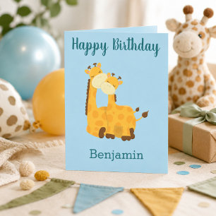 Cartão Doce Par de Girafas Céu Azul Aniversário Infantil