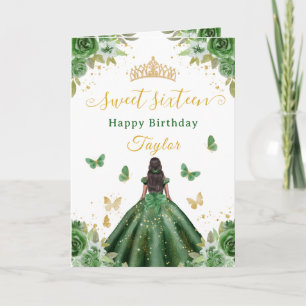 Cartão Doce Princesa Verde de 16 anos Afro-Americana