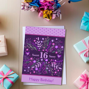 Cartão Doce Sassy 16 Birthday Floral Purple Inspirivity