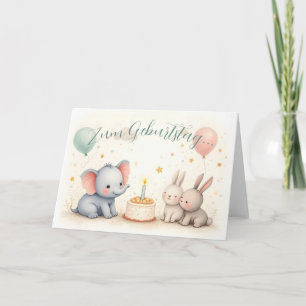 Cartão Doce saudação de aniversário com amigos animais