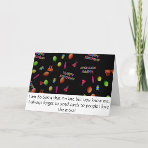 Cartão Doce Tão Desculpe Muito Tarde Feliz Aniversário De