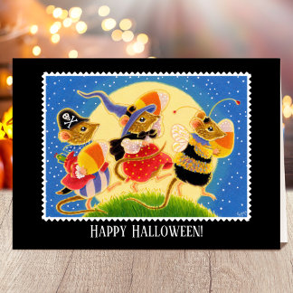 Cartão Doces Ratos de Milho Halloween Personalizados Fofo