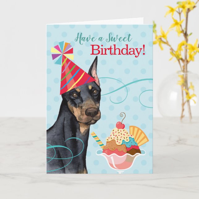 Cartão Docinho Birthday Doberman Card (Flor Amarela)