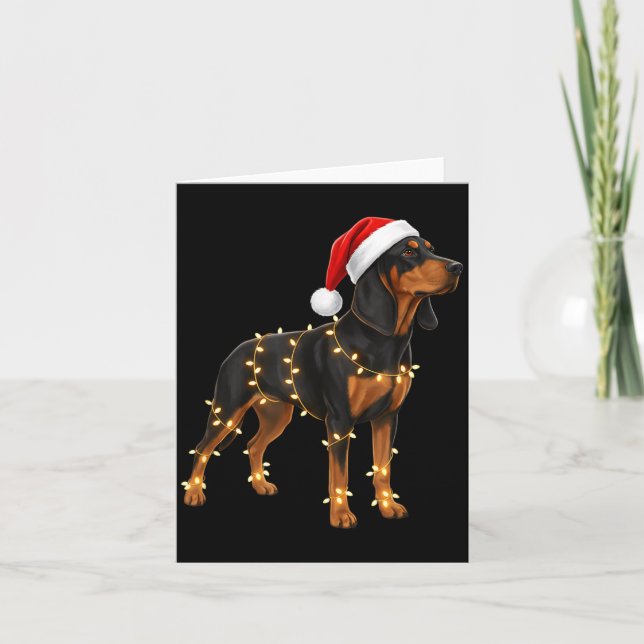 Cartão Dog Dachshund Wrapped In Christmas Lights - Holida (Frente)
