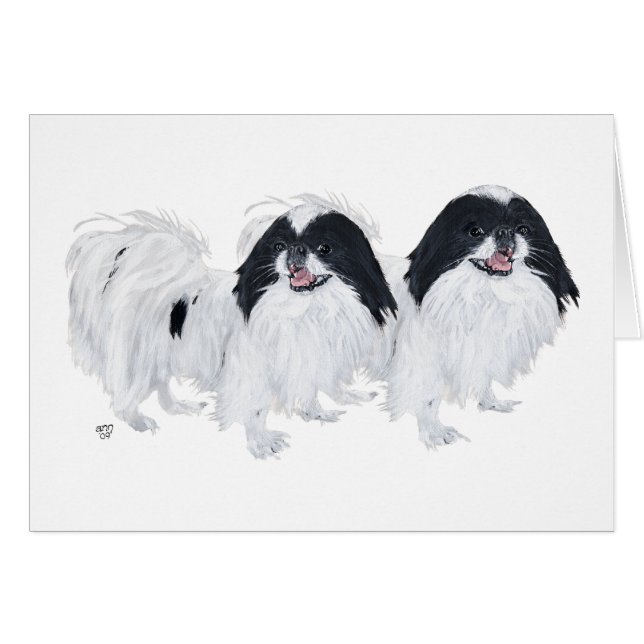 Cartão Dois Cães Japoneses Chin (Frente Horizontal)