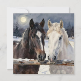 Cartão Dois Cavalos numa Fazenda Nevada | Em Branco