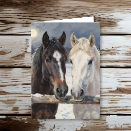 Cartão Dois Cavalos numa Fazenda Nevada | Feliz Aniversár