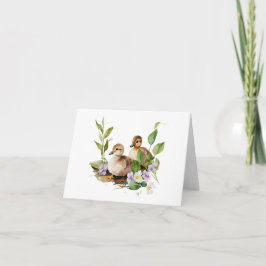 Cartão Dois Ducklings com VAZIO de Flores