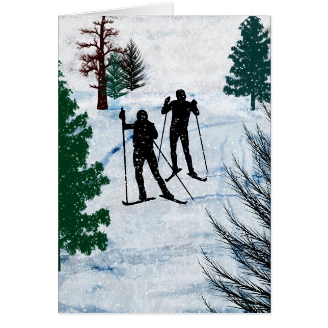 Cartão Dois esquiadores do país transversal (Frente)