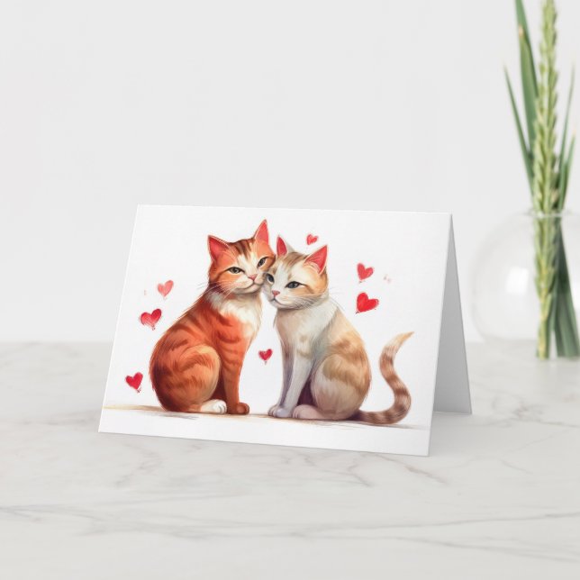 Cartão Dois gatos amontoados para o romance do Dia de os  (Frente)