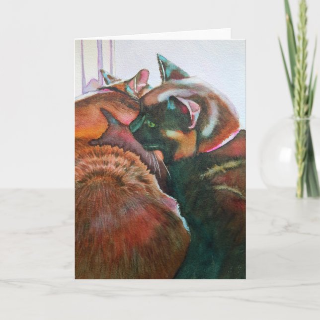 Cartão Dois Gatos Pretos na Janela (Frente)