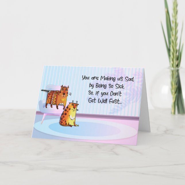 Cartão Dois Gatos Tristes, Porque Criança Está Doente (Frente)