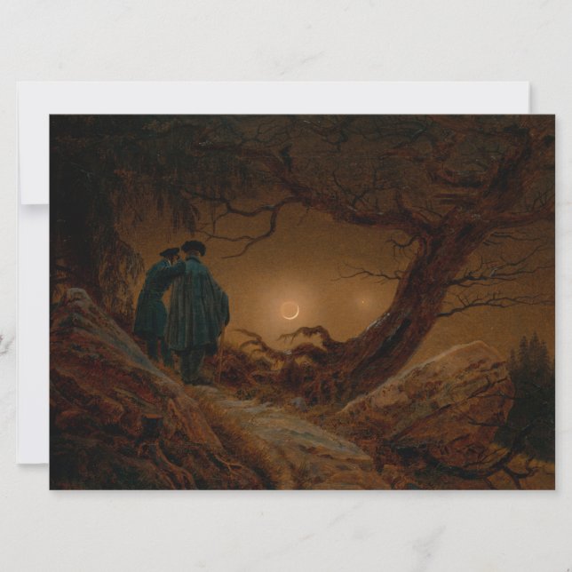 Cartão Dois Homens Contemplando a Lua à Noite (Frente)