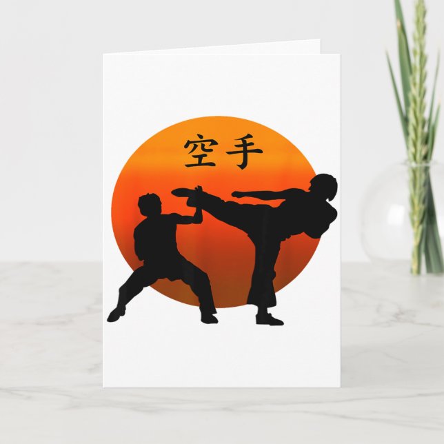 Cartão Dois Lutadores de Karate Com Sol Nascente e Karate (Frente)