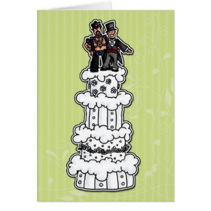 Cartão Dois noivos no bolo de casamento (pai de couro)