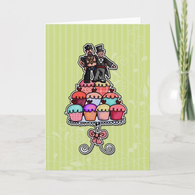 Cartão Dois núcleos em Cupcakes (Pai de couro) (Frente)