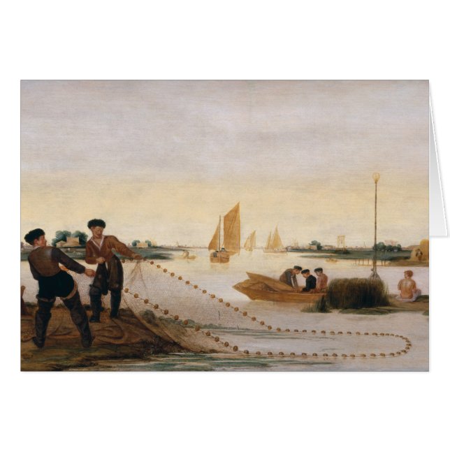 Cartão Dois pescadores que puxam em suas redes (Frente Horizontal)
