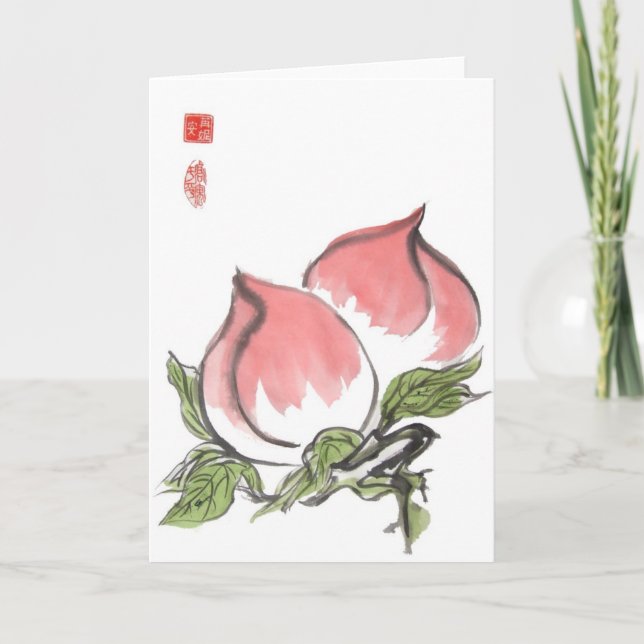 Cartão Dois pêssegos cor-de-rosa (Frente)