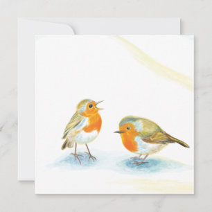 Cartão Dois Robins Vermelhos no Acolhimento de Inverno