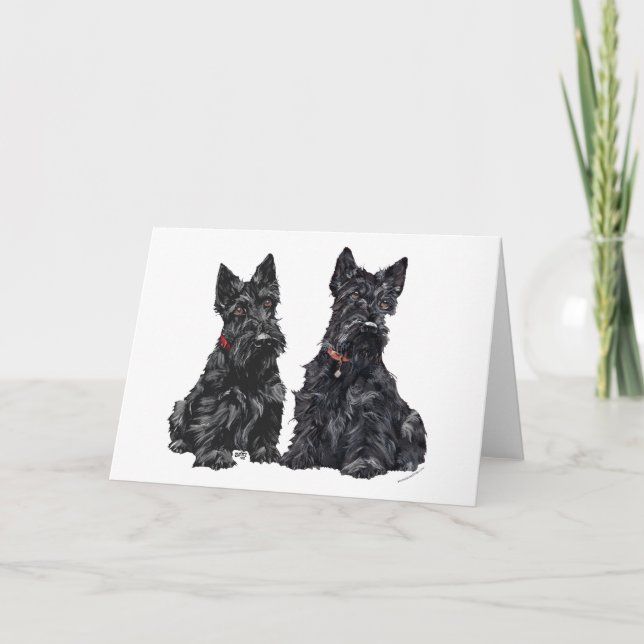 Cartão Dois Terriers Escoceses Pretos (Frente)