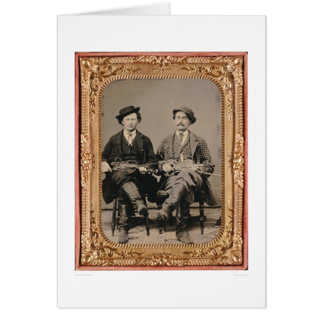 Cartão Dois violinistas, assentados com instrumentos (Frente)