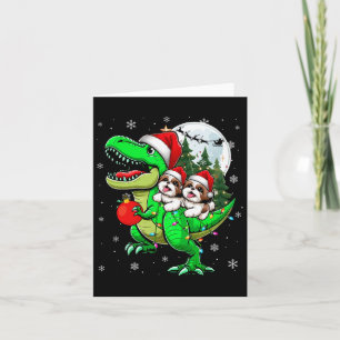 Cartão Dois Xmas Shih Tzus Andando T-rex Reindeer Lover K