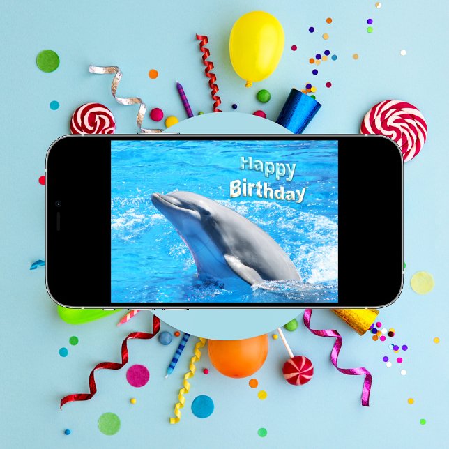 Cartão Dolphin In Water Happy Birthday Card (Dive into Birthday Joy: Make a Splash with this Playful Dolphin Card!)