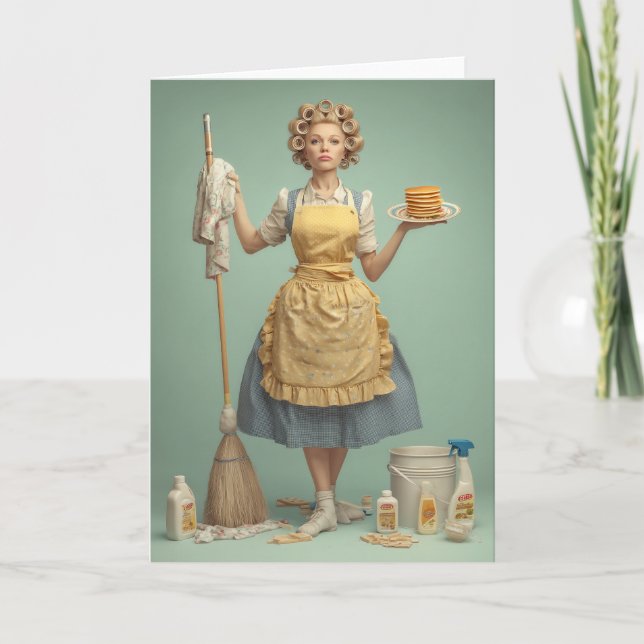 Cartão Dona de Casa Retrô Com Panquecas (Frente)