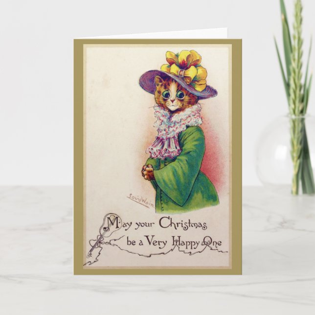 Cartão Dona Gato de Natal, Louis Wain (Frente)