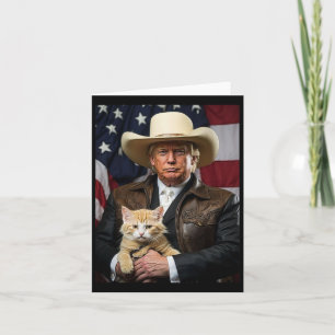 Cartão Donald Trump Cat Shirt Cowboy American Flag Engraç